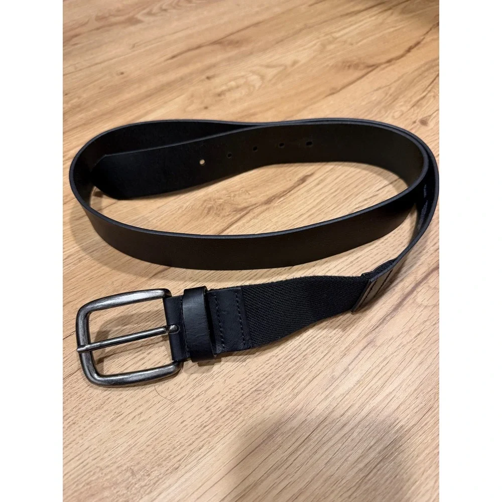 LL Bean Mens Black Genuine Leather Stretch Belt Size 42 Made in UK